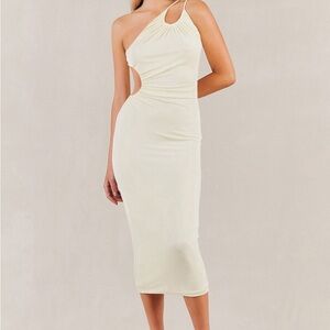 Et Clet Midi Dress – Cream Bodycon Cutout Dress - size medium